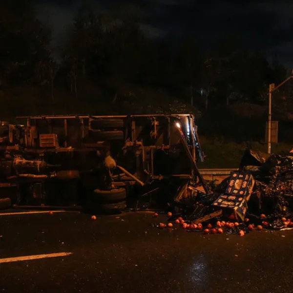 TEM'de Kaza! Meyve Yüklü Kamyonet Devrildi, Sürücüler Yaralı!